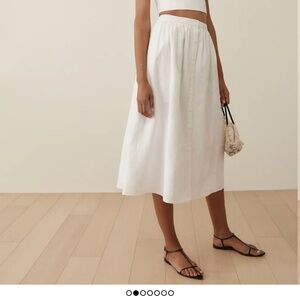 White 100% linen Reformation midi skirt